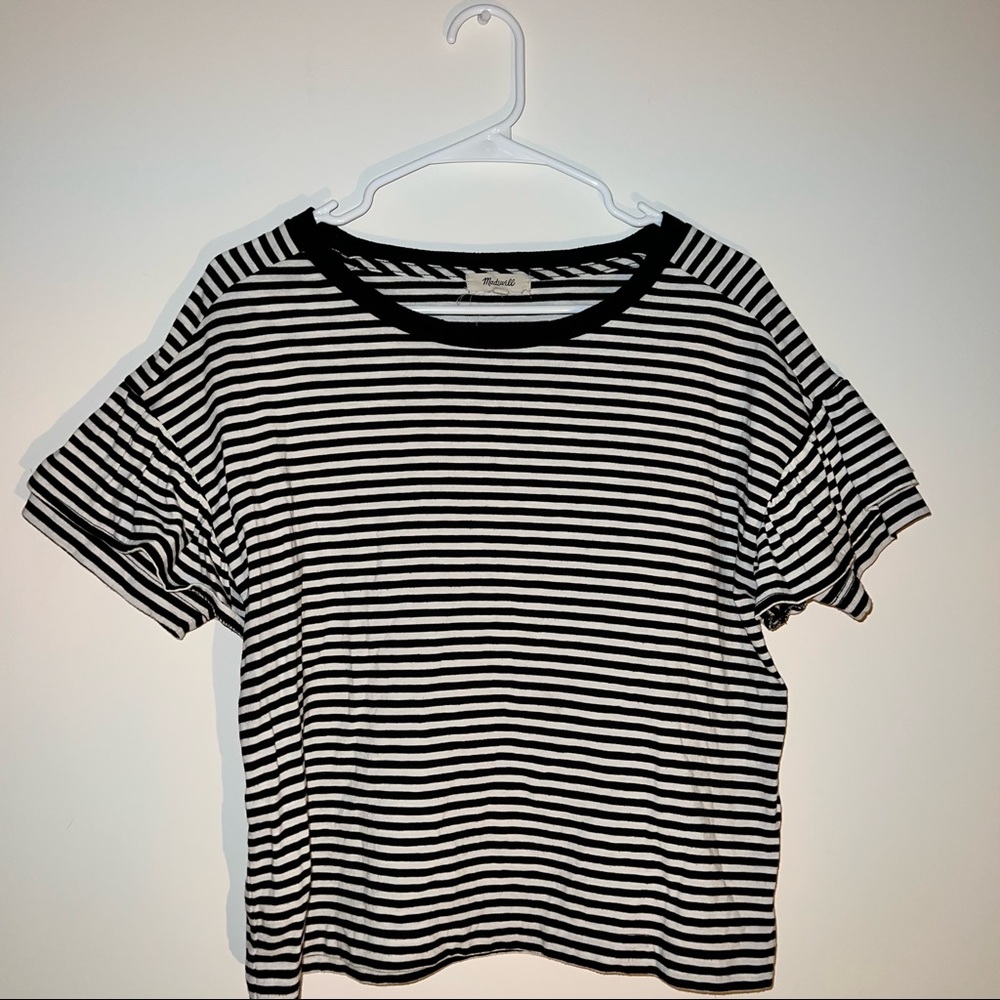 Madewell Striped Tshirt Short Sleeve with Ruffle details.